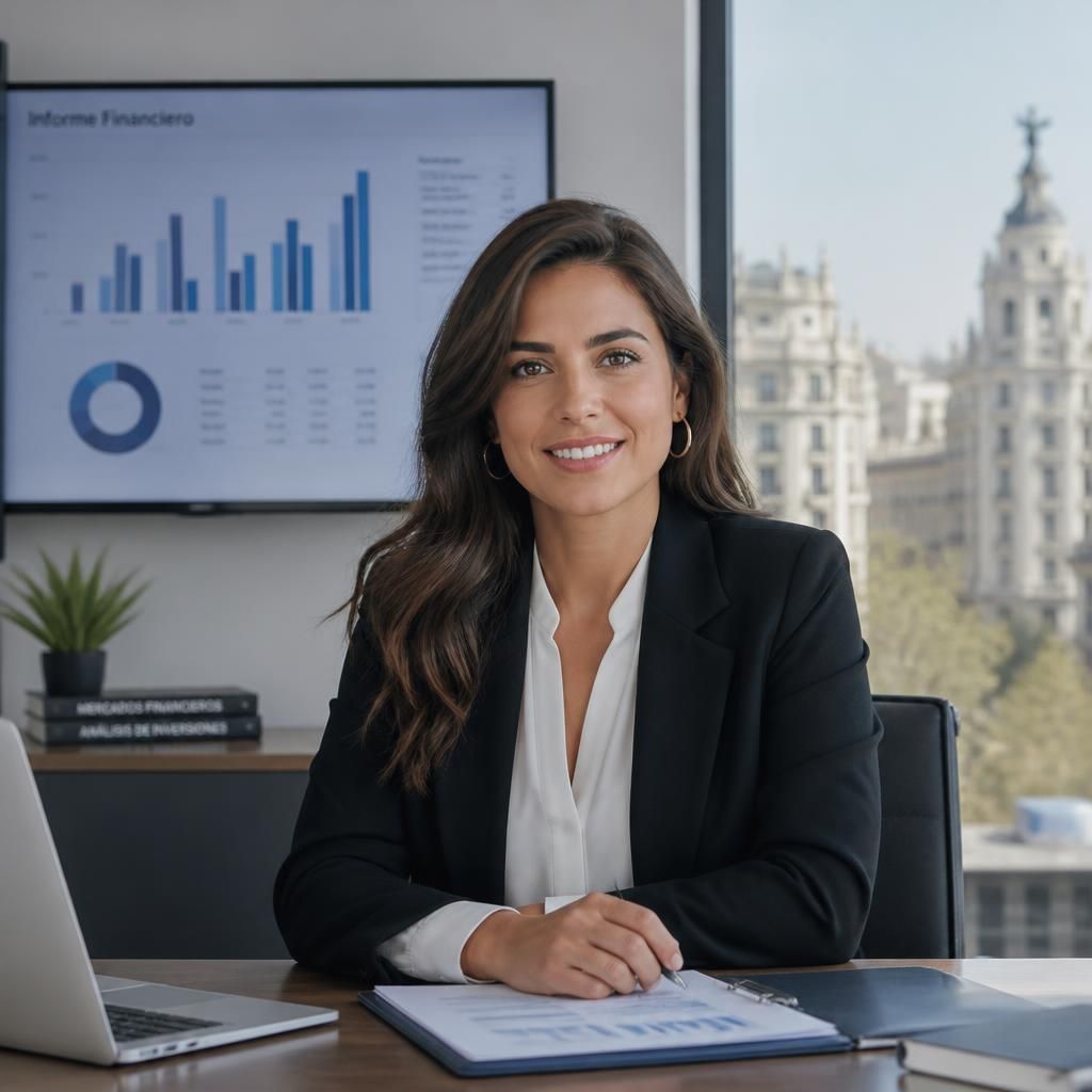 Especialista financiera femenina en oficina moderna en España